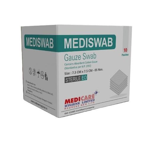 Medica Mediswab Gauze Swab 7.5 cm x 7.5 cm x 12 PLY 5's