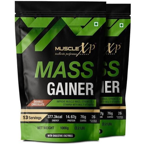 MuscleXP Mass Gainer - Double Chocolate (Pack of 2 x 1 kg)