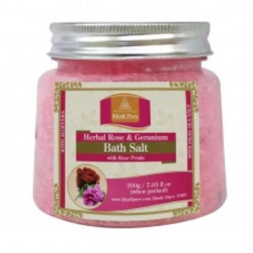 Khadi Pure Herbal Bath Salt - Rose & Geranium with Rose Petals 200 gm