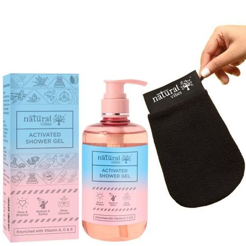 Natural Vibes Deep Cleanse & Exfoliating Routine Shower Gel Body Wash + Scrubbing Glove 300 ml