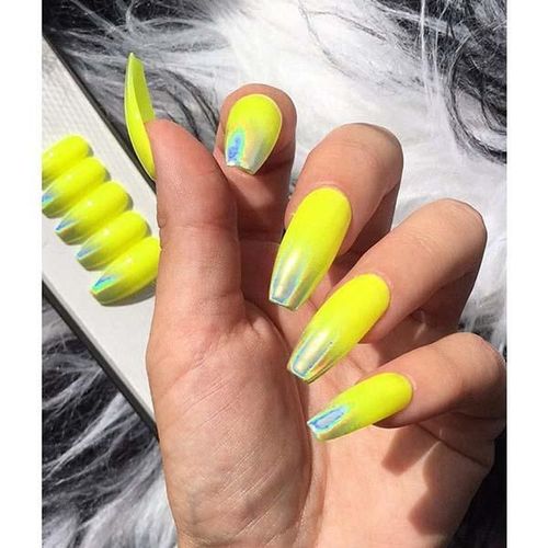 Nails On Board Handmade Press On Gel Nails- Holographic Lemon Yellow Medium 50 gm