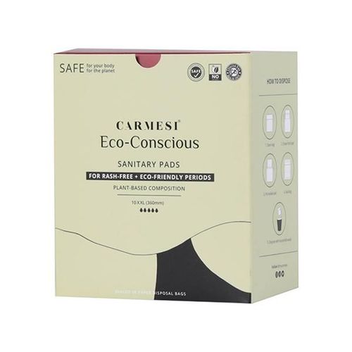 Carmesi Eco-Conscious Sanitary Pads (XXl) Rash-Free Eco-Friendly Periods - with Disposal Bags 10's