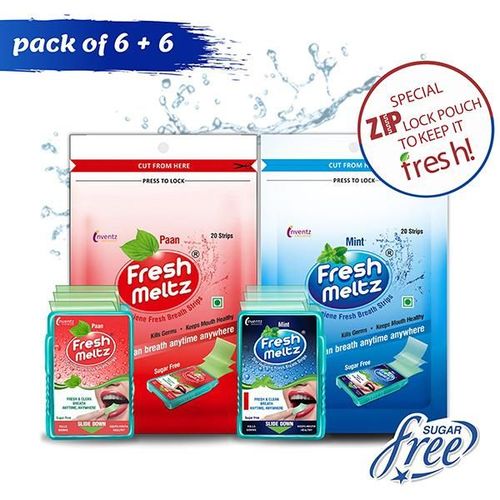Inventz Fresh Meltz Sugar Free Oral Hygiene Fresh Breath Strip Combo - Paan & Mint (Pack of 24 x 25's)