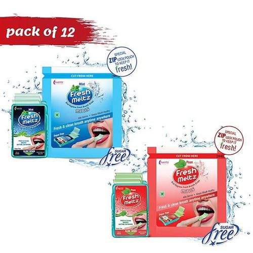 Inventz Fresh Meltz Sugar Free Oral Hygiene Fresh Breath Mini Strip Combo - Paan & Mint (Pack of 12 x 10's)