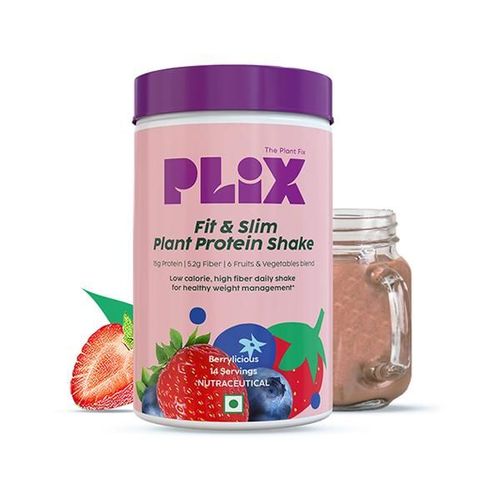 Plix The Plant Fix Fit & Slim Smoothie For Healthy Weight Management And Metabolism Strawberry Flavour Pack Vegan Gluten Free 500 gm