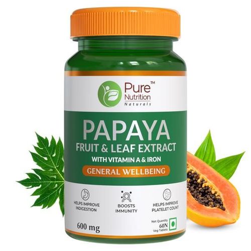 Pure Nutrition Papaya Fruit & Leaf Extract with Vitamin & Iron 600 mg Veg Tablet 60's
