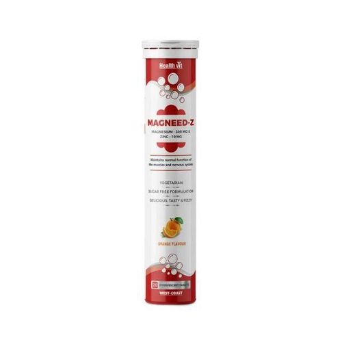Healthvit Magneed-Z Magnesium 300mg and Zinc 10mg for Muscle Health - Effervescent Tablets (Orange Flavour) 20's