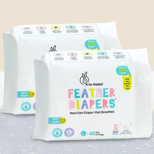 R for Rabbit Feather Baby Diaper Pant (L) (Pack of 2 x 46's)