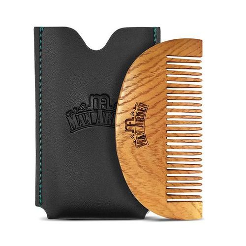 Man Arden Pure Neem Wooden Beard Comb with Leather Pouch 1's