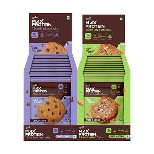 RiteBite Max Protein 7 Grain Breakfast Cookie Combo - Choco Chips + Nuts & Seeds (Pack of 24 x 55 gm)