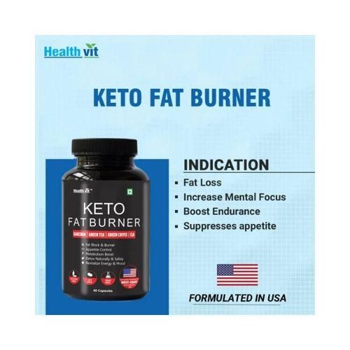 Healthvit Keto Fat Burner FORMULATED IN USA With Garcinia, Green Tea, Green Coffee, CLA-Capsules 60's