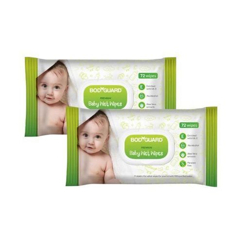 BodyGuard Premium Baby Wet Wipes with Aloe Vera Extract (Pack of 2 x 72's)