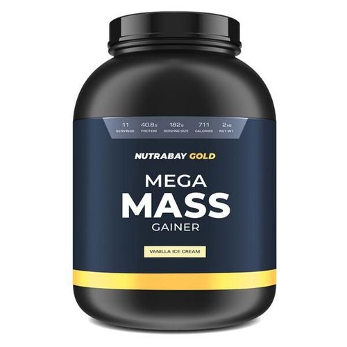 Nutrabay Gold Mega Mass Gainer Powder - Vanilla Ice Cream Flavour 2 kg