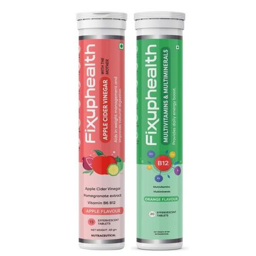 FixUpHealth Apple Cider Vinegar Effervescent Tablet - Apple Flavour 20's & FixUpHealth Multivitamins and Multiminerals Effervescent Tablet - Orange Flavour 20's 1's