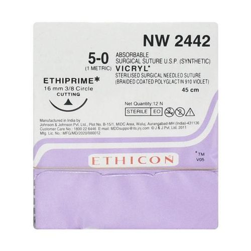 Johnson & Johnson Ethicon Vicryl Absorbable Surgical Suture (5-0) (45 cm) (NW 2442) 1's