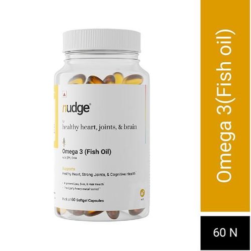 Nudge Wellness Omega 3 Fish Oil Softgel Capsules for Healthy Heart, Joints & Brain 60's