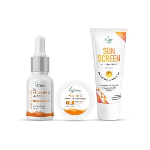 CGG Cosmetics Glow Boost Cosmetics 2% Vitamin C Serum 10 ML + CGG Cosmetics Vitamin C Water Gel Moisturizer 100 gm + CGG Cosmetics Sunscreen Cream SPF 45 50 gm (Combo Pack) 160 gm