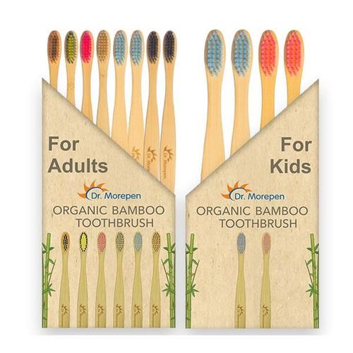 Dr.Morepen Organic Bamboo Toothbrush Combo Pack (Adult 8's + Kids 4's)