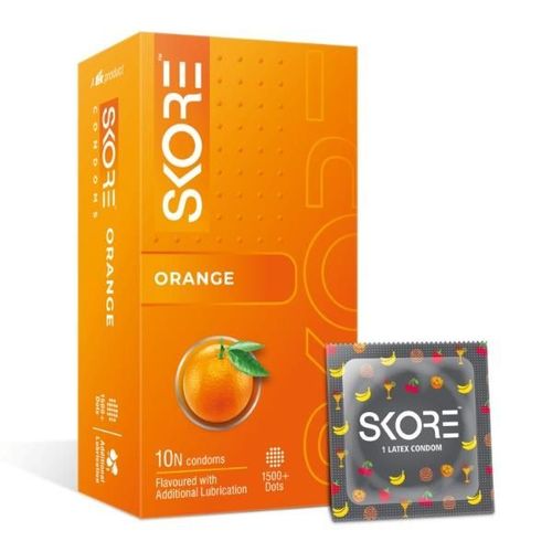 Skore 1500+ Raised Dots Condoms - Orange 10's