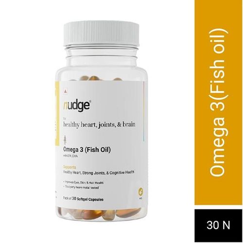 Nudge Wellness Omega 3 Fish Oil Softgel Capsules for Healthy Heart, Joints & Brain 30's