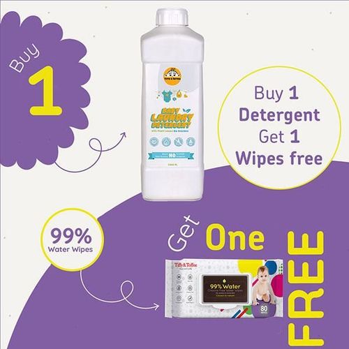 Tiffy & Toffee Baby Laundry Detergent 1 Litre (Buy 1 Get 1 Wipes Free)