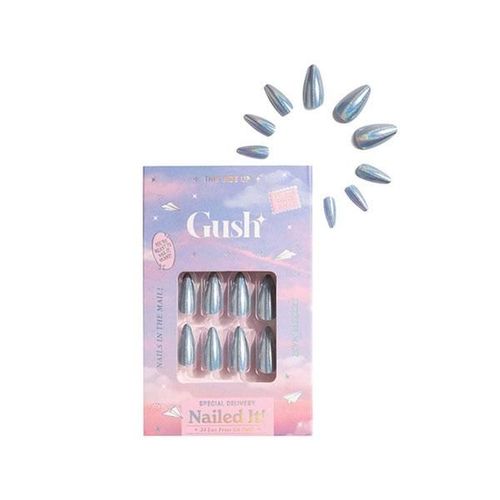Gush Beauty Nailed It Reusable Luxury Press On Nails With Application Kit Baby Blue Chrome - Medium Almond 1's