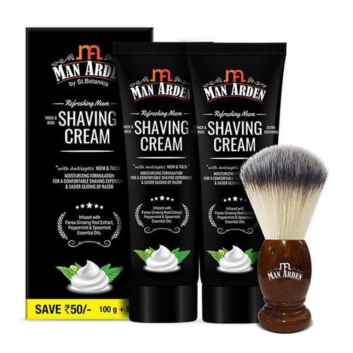 Man Arden Vintage Finish Brown Shaving Brush + Refreshing Neem Shaving Cream 200 gm