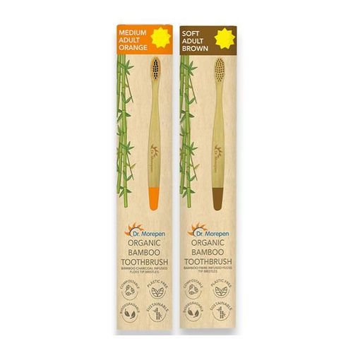 Dr.Morepen Organic Bamboo Adult Toothbrush Combo Pack (Medium - Orange 1's + Soft - Brown 1's)