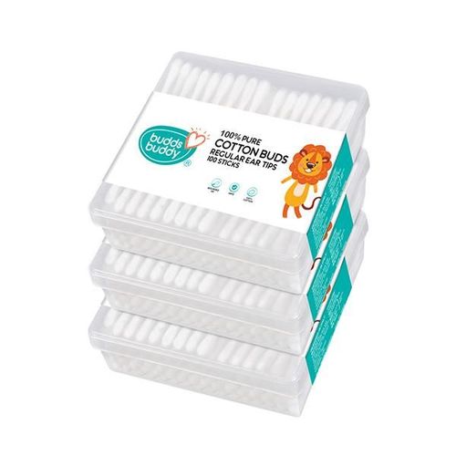 Buddsbuddy 100% Pure Cotton Buds Regular Ear Tips (Pack of 3 x 100's)