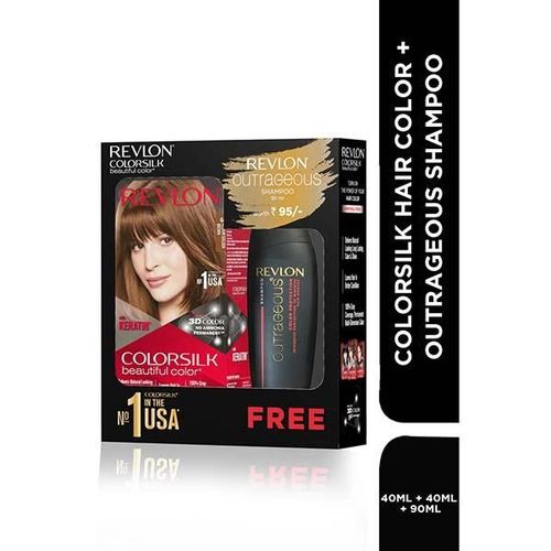 Revlon Colorsilk Hair Color with Keratin 3D Color No Ammonia- 4G Medium Golden Brown 91.8ml + Free Outrageous Shampoo 90ml 1's
