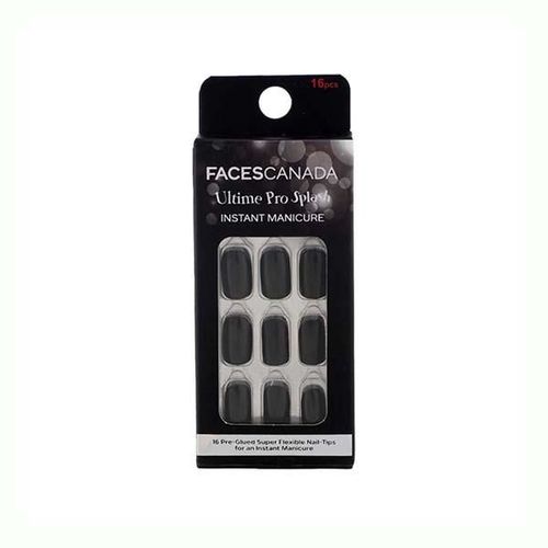 Faces Canada Ultime Pro Splash Instant Manicure - Charcoal , Press On Nail Extensions - 16 Pcs 1's