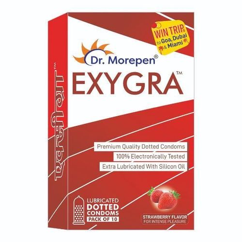 Dr. Morepen Exygra Lubricated Dotted Condoms - Strawberry Flavour 10's