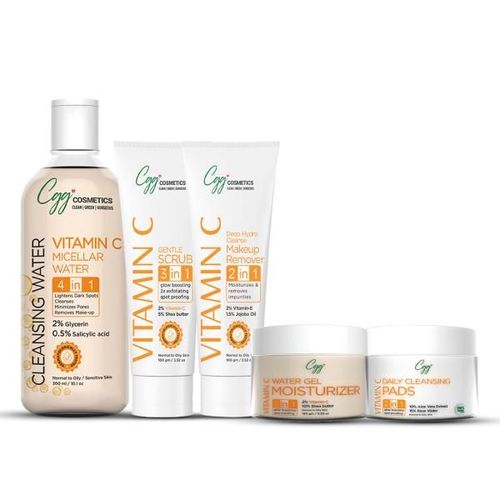 CGG Cosmetics Vitamin C Kit (Cleansing Water 4 in 1 Micellar Water 300 ml + Gentle 3 in 1 Face Scrub100 gm + Deep Hydro Cleanse Makeup Remover 100 gm + Water Gel Moisturizer 100 gm)