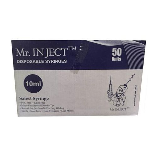 Mr. Inject Disposable Syringe 10 ml with Needle 21G 50's
